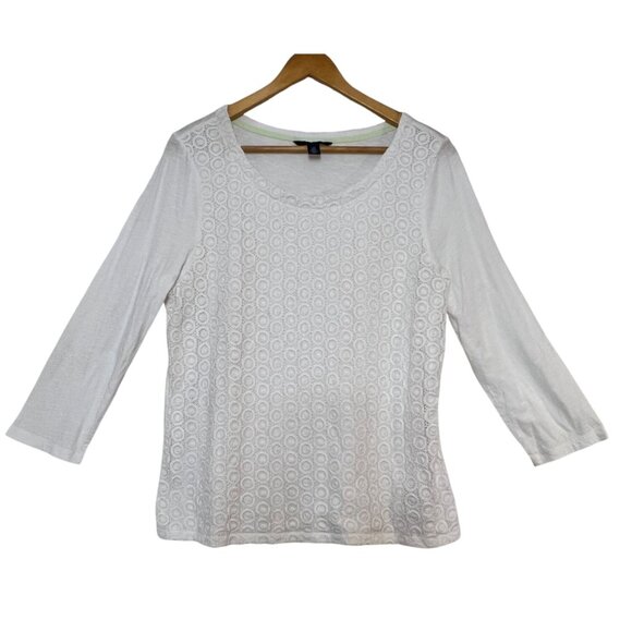 Tommy Hilfiger Tops - Tommy Hilfiger White Lace Front 3/4 Sleeve Top Womens Size L Pull-over